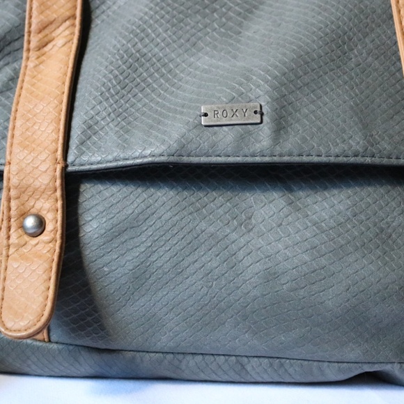 ROXY Messenger Bag Satchel Shoulder Bag Grey & Tan Polyurethane Faux Snakeskin - Picture 3 of 8